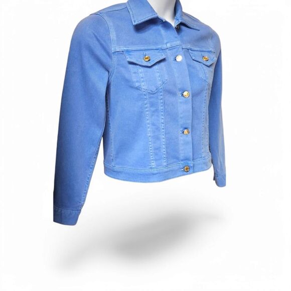 MICHAEL MICHAEL KORS Cropped Gold Hardware Colbalt Blue LongSleeve  Jean Jacket - Picture 5 of 15